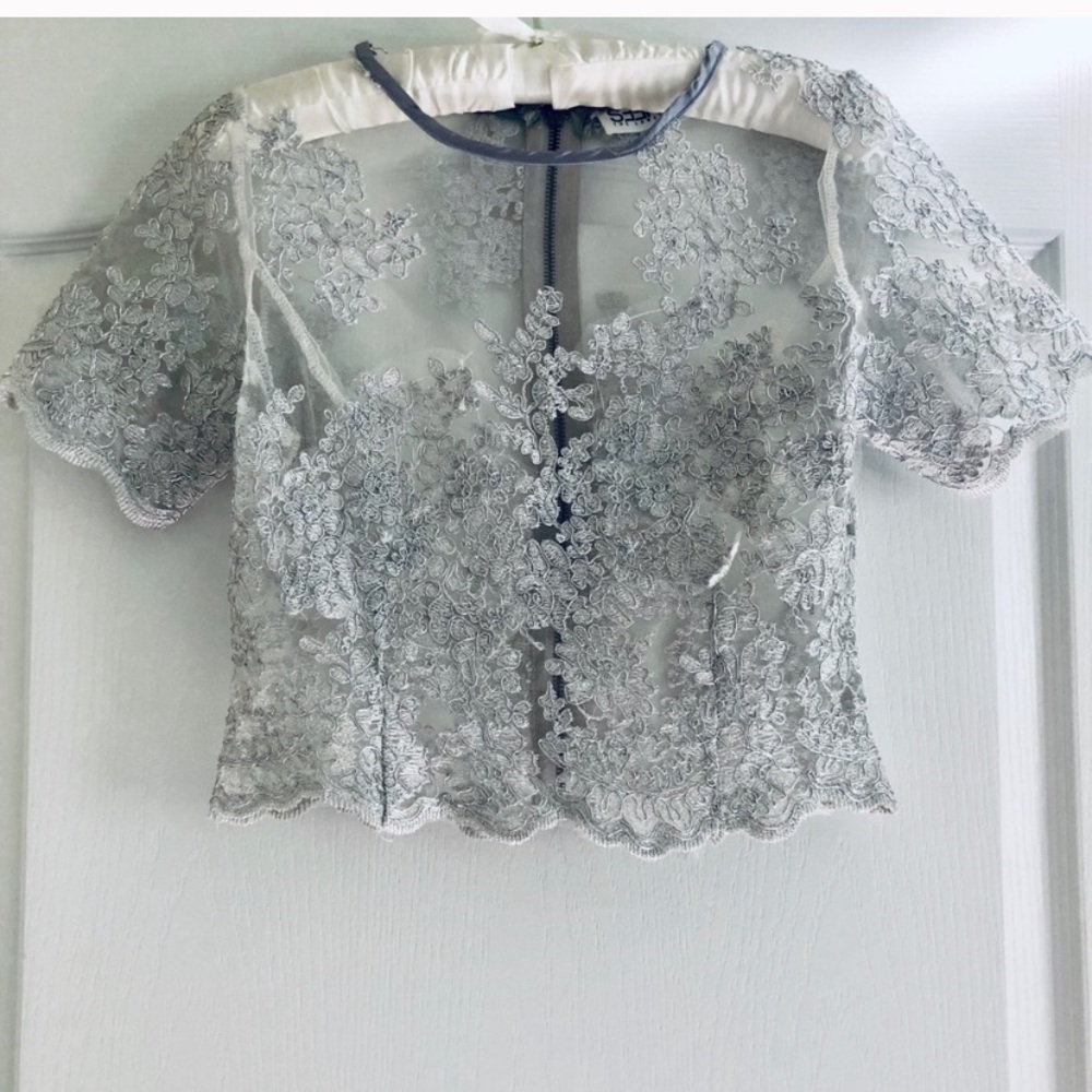 LF seek the label mesh embroidered crop top